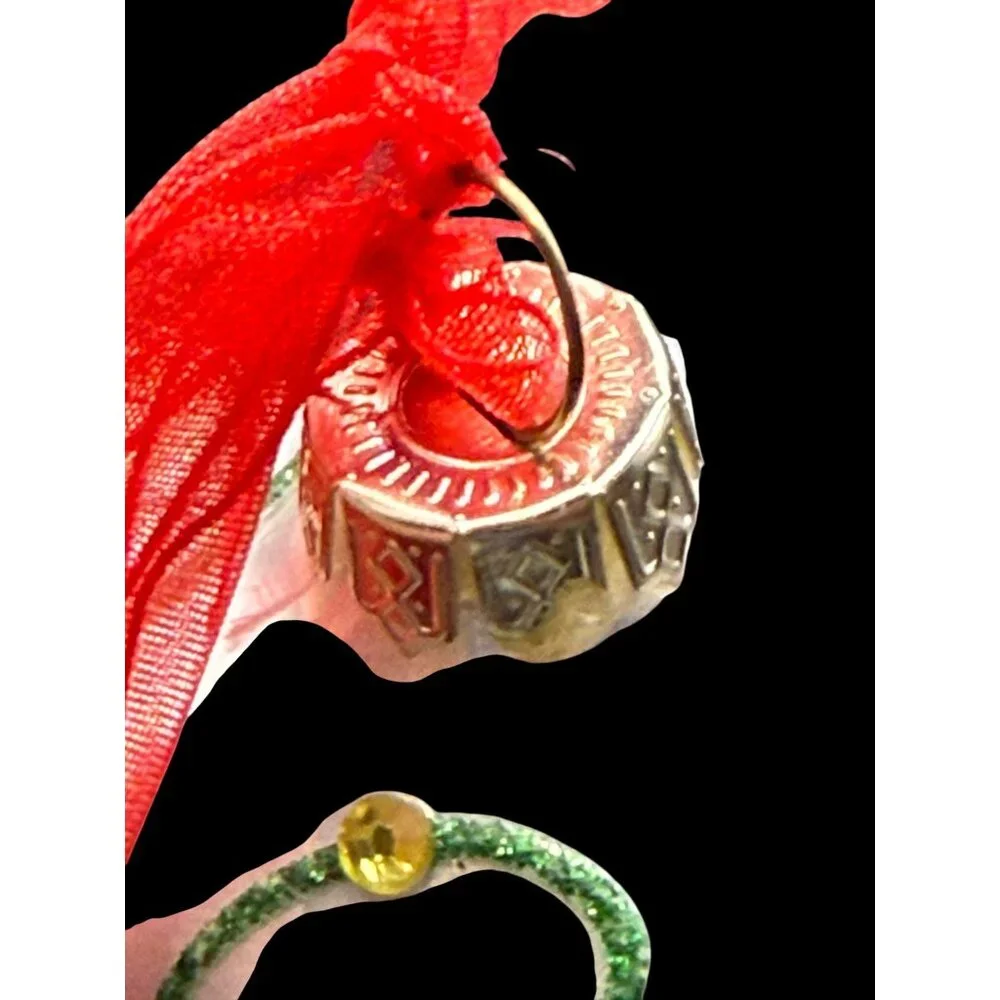 Vtg. Handcrafted Glass 3D Poinsettia Christmas Bell Ornament Red Ribbon - Picture 2 of 8